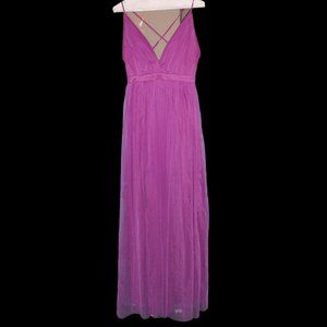 NWT Maniju Low-V-Neck Tulle Long Prom Dress with Double Slits Magenta size small